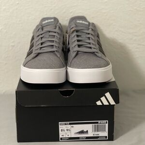 Men’s 8.5 or Women’s 9.5 New In Box Adidas Gray and White Casual Sneakers